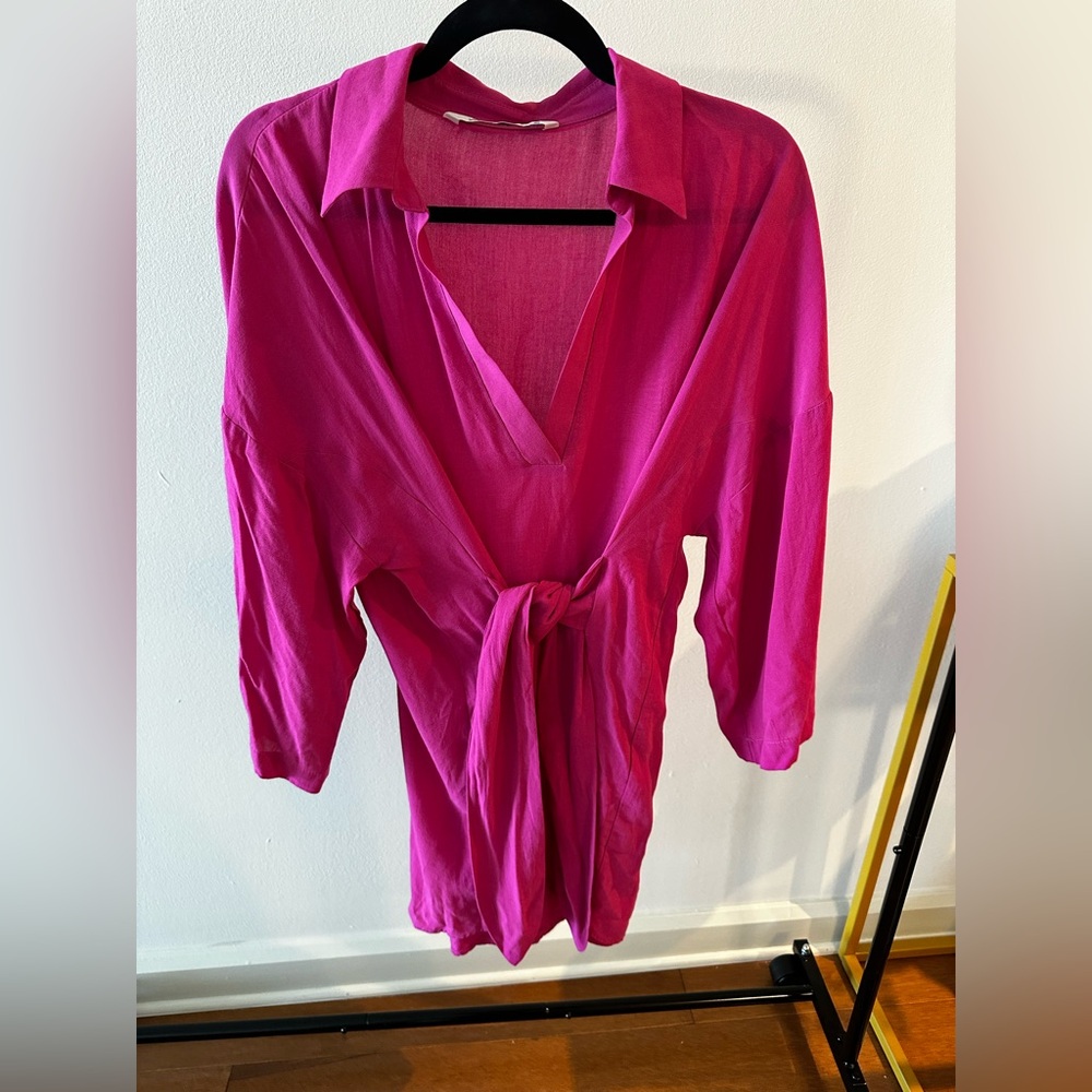 Vibrant Pink Tie-Front Dress from Zara